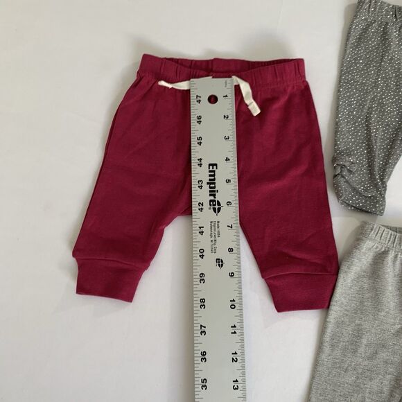 Set of 3 Pull On Pants Bundle Baby Girl 0-3 Months Gray Berry Pink Stretch Play - Picture 4 of 12